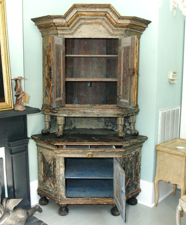 Old painted Swedish corner cupboard